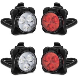 USB Rechargeable Bicycle LED HeadLight and LED Tail Light Sets (4 Light Set)