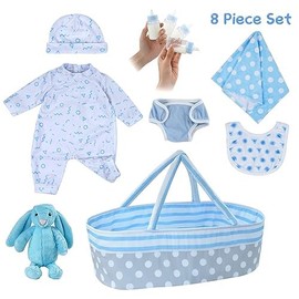 BABESIDE Reborn Dolls Accessories with Bassinet for 17-22 Inch Realistic Baby Doll, Reborn Baby Dolls Clothes Outfit Accessories fit Lifelike Baby Doll Boy (8 Pcs)