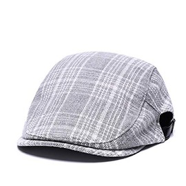 Quanhaigou Unisex Denim Newsboy Hats Flat Ivy Gatsby Cabbie Driving Berets Hat Cotton Dad Cap for Men Women (Gray Stripe)