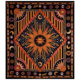 THE ART BOX Mandala Tapestry for Bedroom Wall Decor Wall Hanging Beach Blanket Bed Throw Tapisserie Hippie Room Decor Bohemian Trippy Tapestry Psychedelic, Yellow-Orange, 140 x 210 Cms