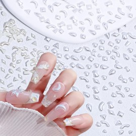 Mkwntg 200Pcs Half Pearl Nail Art Charms Star Moon Heart Nail Charms Various Shapes Flat Back Nail Supplies White Off-White Pearl Nail Gem Jewelry Nail Rhinestones for Women Manicure Salon DIY Decor