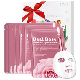 CAKAILA 8 Pack Rose Face Mask,Pink Face Masks Skincare Spa Day Kit Supplies,Spa Party Favors for Women,Sheet Facial Mask Skincare Gifts Set,Moisturize Soothe for All Skin Types