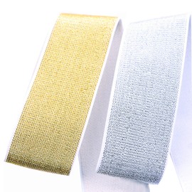 Paictheix Bandas elásticas de 4 cm de ancho, cinta elástica con purpurina dorada y plateada para coser la cintura y adornos de manualidades (6 yardas de longitud 4 cm de ancho, oro blanco + plata blanca)