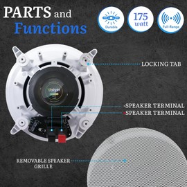 Vaiyer Set of 6 5.25 Inch 8 Ohm 175 Watts Ceiling Speakers, Flush Mount in-Wall in-Ceiling 2-Way Mid Bass Woofer Speakers with Titanium Dome Tweeter - Perfect for Home, Office