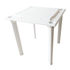 Bene Casa - White Indoor & Outdoor Domino and Game Table Includes Domino and Scrabble Tile Racks and Cup Holders - Table Legs are Removable for Easy Storage