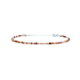 Carnelian Natural Stone Bracelet - 2mm Thick Sterling Silver - Adjustable from 16cm to 19cm