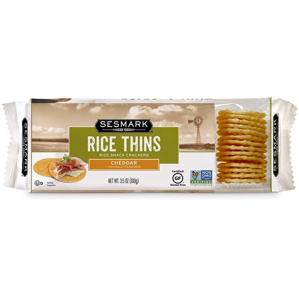 Sesmark Gluten Free Rice Thins Cheddar - Non GMO Project Verified - 3.5 Ounce (Pack of 12)