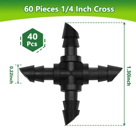 TTioDri 40 Pack Drip Irrigation 1/4" Barbed Cross Tee Fittings, Barbed Connectors for 1/4 Inch Irrigation Tubing Drip Line 4 Way Parts for Drip Sprinkler Garden Shrubs Systems