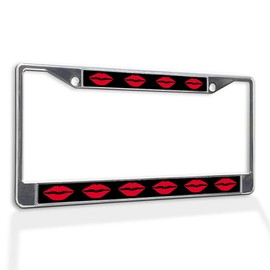 Fastasticdeals Metal Insert License Plate Frame Red Lips Stick Weatherproof Car Accessories Chrome 2 Holes Solid Insert