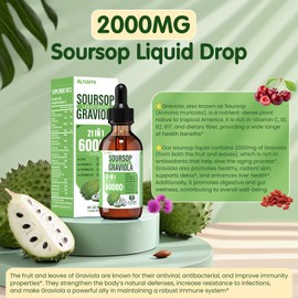 Soursop Graviola Liquid Drop Soursop Bitters Liquid, 2000mg Organic Soursop Leaves & Fruit with 300mg Sea Moss, Zinc, Vitamins, Natural Flavor, 60ML