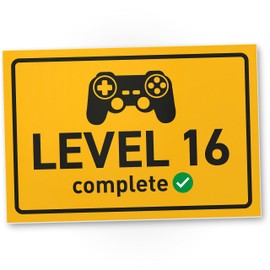 DankeDir! Level 16 complete - 30 x 20 cm Schild - Partydeko Geburtstagsdeko Geburtstagskarte Gamer Geschenkidee - Geschenk Freund 16. Geburtstag 16 Jahre Jungen 16er Geburtstagsgeschenk