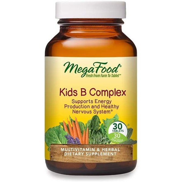 MegaFood, Kids B Complex, Promotes Cognitive Focus and a Sense of Calm, B Vitamin Supplement, Vegetarian, 30 tablets (30 Servings)