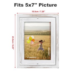 Egofine 2 Pack 5x7 Rotating Floating Picture Frames,Double-Sided Display with HD Glass Front Wooden Distressed Frame for Vertical or Horizontal Tabletop Display, White