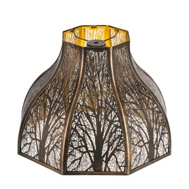 Etched Forest Large Metal Lampshade 5.32 X 13 X 9.5 Inch 8-Petal Lotus Shape Fits for Floor Lamp Table Lamp for Living Room Bedroom(Bronze)