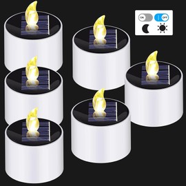 Vabrloy 6PCS Waterproof Solar Power Tealights Outdoor,Flameless Flickering LED Tealight Candle with Dusk to Dawn Light Sensor,Solar Tea Lights for Party,Garden Camping Home Decor