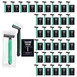 Disposable Razors in Bulk Razors and Shaving Cream Bulk,Shave Kit in Bulk Twin Blade Razors with Protective Cap for Hotel, Airbnb, Homeless, Shelter, Camping and Travel (120)
