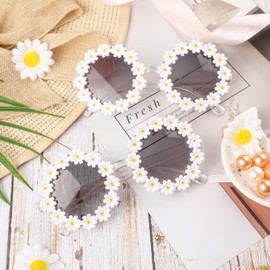 Frienda 3 Packs Retro Daisy Sunglasses for Women Flower Round Disco Sunglasses Novel Floral Glasses for Adult kids (Dark Gray)