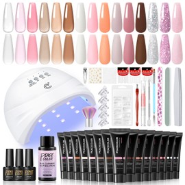 PEACECOLOR 40PCS Poly Extension Gel Nail Kit with Nail Lamp,Gel Nail Set with 15 Colors Poly Nail Gel Pink Nude White,Top Base and Matte Coat,Nail Decoration Basic Manicure Tools,French Manicure Set