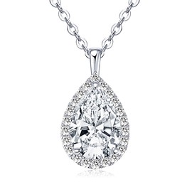 EONFUN 2.5CT Pear Moissanite Pendant Necklace for Women (Silver)