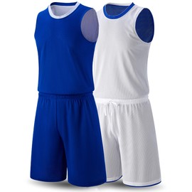 1 Set of Men's Reversible Basketball Jersey and Shorts, Double-Sided Custom Athletic Uniforms for Team Sports Practice (Blue/White, Medium)