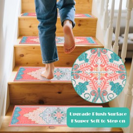 Ausletie Stair Treads for Wooden Steps,15pcs 8" X 30" Peel and Stick Stair Treads Carpet, Self Adhesive Indoor Non Slip Stairs Runner for Kids Elders and Pets