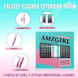 Diy Lash Extension Kit Lash Extensions Kits 168 Pcs EyeLash Clusters With Glue, Remover, Eyelash Clusters Tweezer For Beginner At Home Easy To Apply(BLU&FEA)