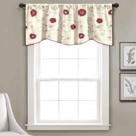 Lush Decor Royal Embrace Valance Floral Window Kitchen Curtain (Single), 18” x 42”, Blue, Red