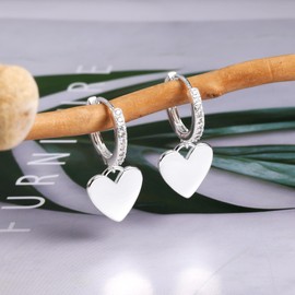 925 Sterling Silver Heart Drop Earrings for Women, Small Sterling Silver Hoop Earring with Heart Drop Hanging Dangle Earring, Silver Cartilage Zirconia Small Huggie Hoop Heart Drop Earring for Women