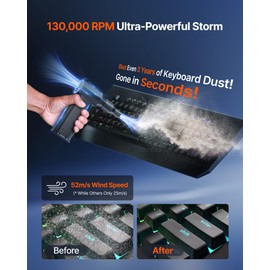 ZOAIVR Compressed Air Duster, 130,000RPM Ultra-Powerful Cordless Electric Air Duster with 8000mAh Rechargeable Battery, 4-Gear Adjustable Air Blower for Keyboard, Computer, Car, Home Cleaning