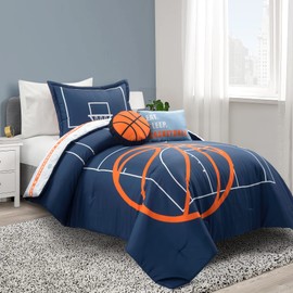 Lush Decor Basketball Game Reversible Comforter Set, 4 Piece Set, Twin, Navy - Soft Kids Bedding Set - Basketball Decor - Sports Comforter - Kids Bedroom Decor