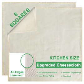 YJL Organic Cheese Cloths Grade 100, 6 PCS 20x20 Inch, Hemmed Unbleached Cheesecloth for Straining, Ultra Fine Reusable Cheesecloth for Cooking, Roasting, Cheese Making, Steaming