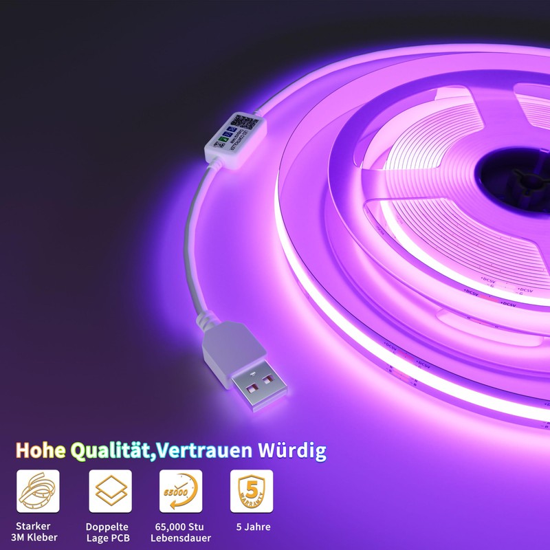 PAUTIX RGB LED Strip Light USB 5 V 2 m,