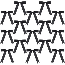 PAGOW 15 Pcs Twist Tie Bows, Black Satin Ribbon Bow, Pre-Tied Bowknot Decoration for Crafts, Satin Bows for Gift Wrapping, Birthday, Party, Wedding, Christmas (5.9"x6", Black)