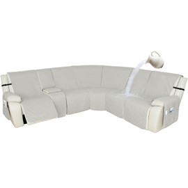 Arfntevss Recliner Sectional Couch Covers 1OO% Waterproof L Shape Sofa Cover for Reclining L Shaped Sectional Slipcover Dog Washable Corner Non Slip Protector (5 Seater with 1 Console, Light Gray)