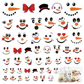 63pcs Snowman Face Stickers for Crafts Cute Christmas Ornaments Vinyl Snow Man Face Decals Xmas Winter Holiday Stickers for Window Glass Cups Balls Jars Wall Party Supplies Home Decoration(face63)