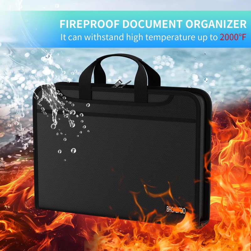 BroadFDO Fireproof & Waterproof Accordion File Organizer, 13-Pocket Expanding Document