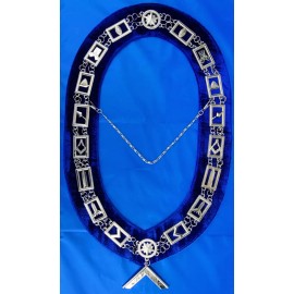 Masonic Blue Mason Lodge SILVER Collar Chain + Worshipful Master Jewel PACKAGE