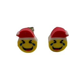 Upcycled Christmas Holiday Winter Emoji Stud Earrings - Your Choice: Stockings, Snowflakes, Santa Hat, Reindeer, Snowman (Santa Emoji)