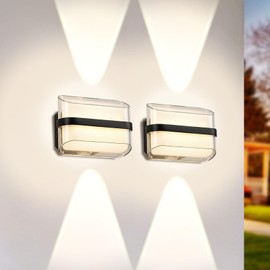 Outdoor Wall Light Fixtures, Exterior Waterproof Outdoor Lights,Spot Lens Patio Wall Light, Porch Sconces Wall Mounted Lighting with Acrylic, Modern Wall Lamps for Patio Front Door Entryway 2 Packs