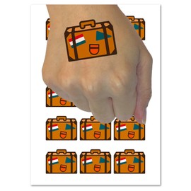 Travel Suitcase with Destination Stickers Temporary Tattoo Water Resistant Fake Body Art Set Collection - 54 1" Tattoos (1 Sheet)
