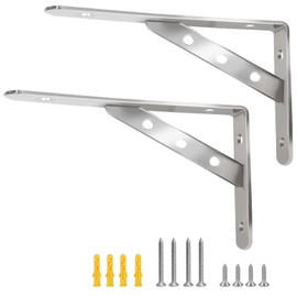 Heavy Duty L Shelf Bracket 2 Pack - 12 Inch Floating Shelf Bracket - Hidden Invisible L Shelf Brackets - Stainless Steel Shelf Brackets - Metal L Brackets for Shelves Support (12" Shelf Bracket)