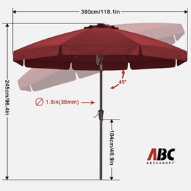 ABCCANOPY 10ft Scalloped Patio Umbrella, Outdoor Table Umbrella with Tilt and Crank, Fiberglass Ribs Deck Umbrella for Patio, Pool, Garden, Picnic (Burgundy)