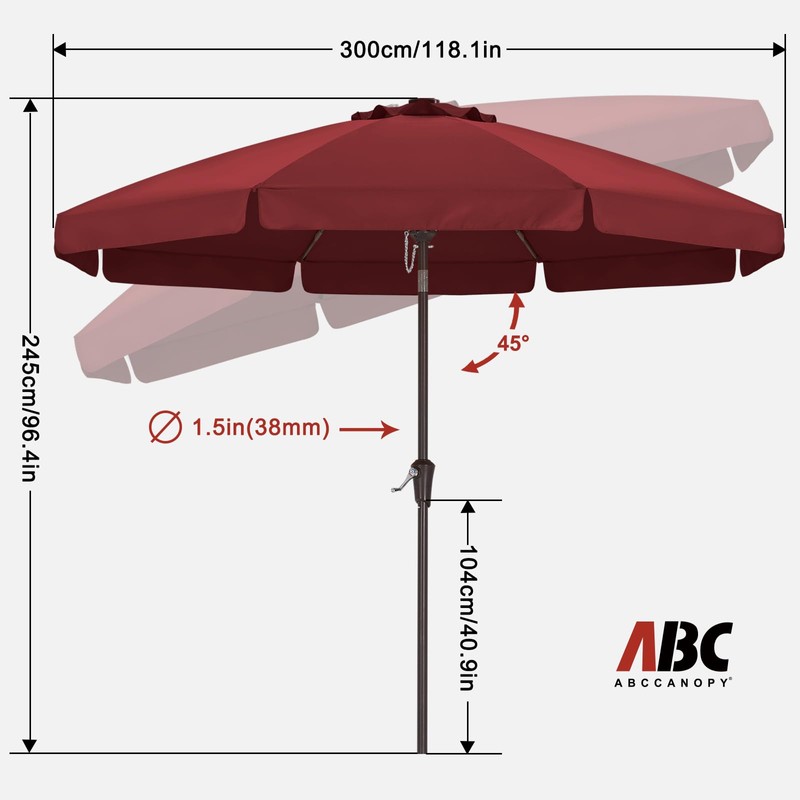 ABCCANOPY 10ft Scalloped Patio Umbrella, Outdoor Table Umbrella with Tilt