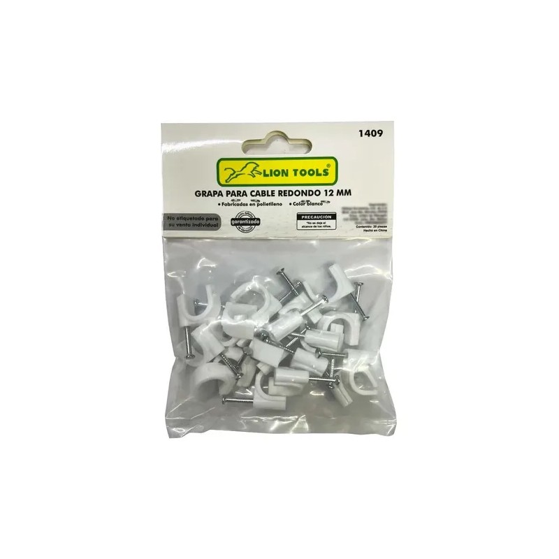 Grapa Para Cable Redondo 12mm Color Blanco 100 Pzs