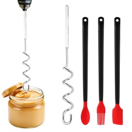 4pcs Peanut Butter Stirring Tools, Stainless Peanut Butter Stirring Tool with Accessories Scraper & Spoon & Brush Nut Butter Turner for Butter & Jam