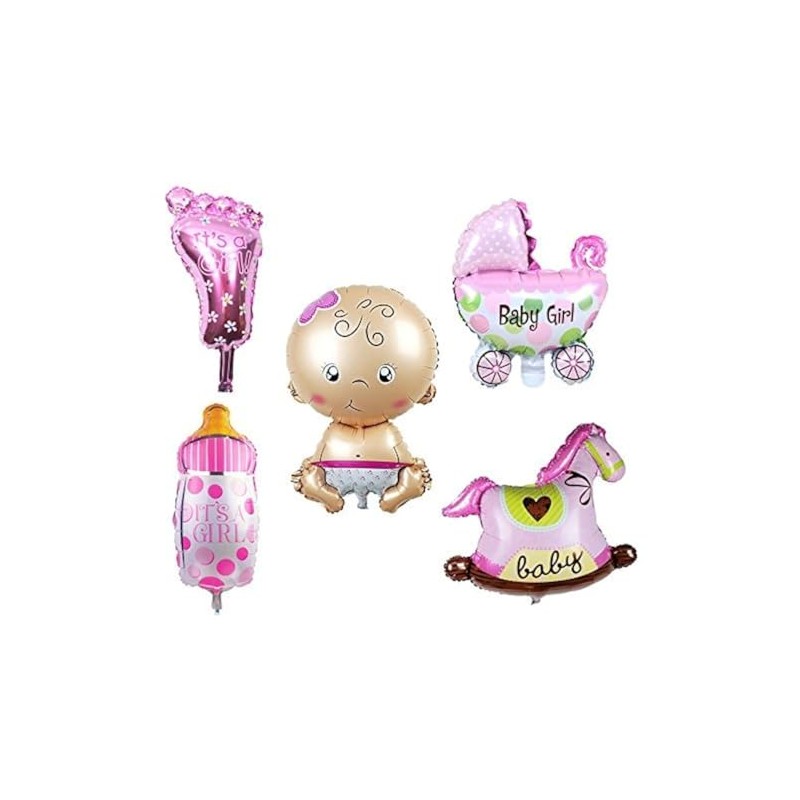 TRIXES 5PC Baby Shower Foil Balloons Decoration Pink Pram Rocking
