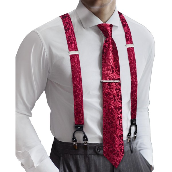 Barry.Wang Men Suspender Set with Necktie Elastic Y Type Heavy