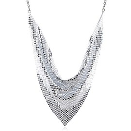 COLORFUL BLING Thick Metal Sequins Tassel Choker Necklace Chunky Fringe Pyramid Bib Stetement Necklace Sequins Collar for Women Costume Jewelry-Silver