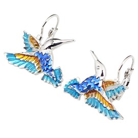 NEWEI - arete de aleación esmaltada con diseño de colibrí Azul