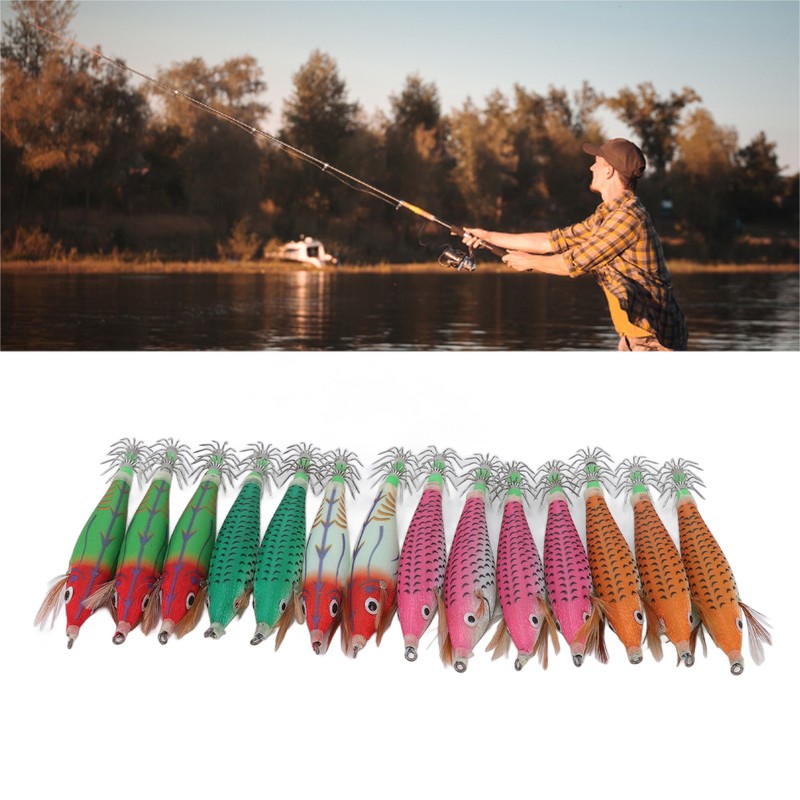 14Pcs Luminous Squid Hook Lure 8cm Artificial Shrimp Shape Fishing